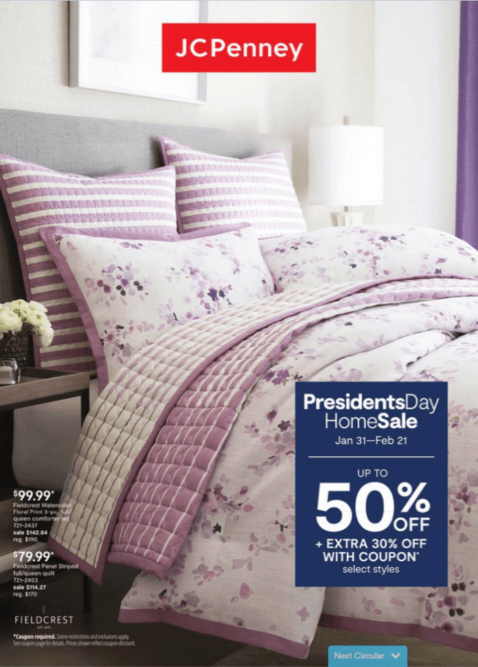 JCPenney President Day Home Sale