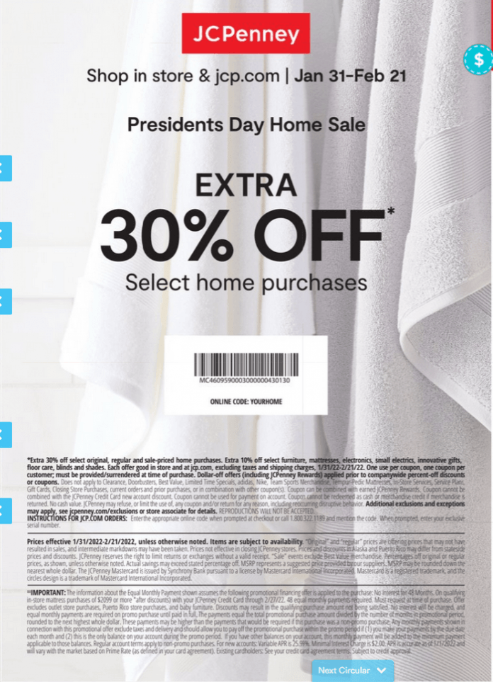 JCPenney President Day Home Sale