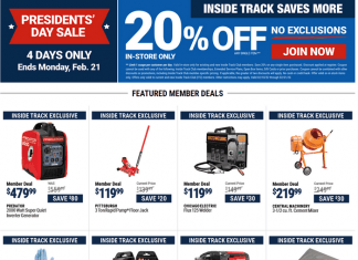 Harbor Freight President’s Day Sale Feb 18 – Feb 21, 2022