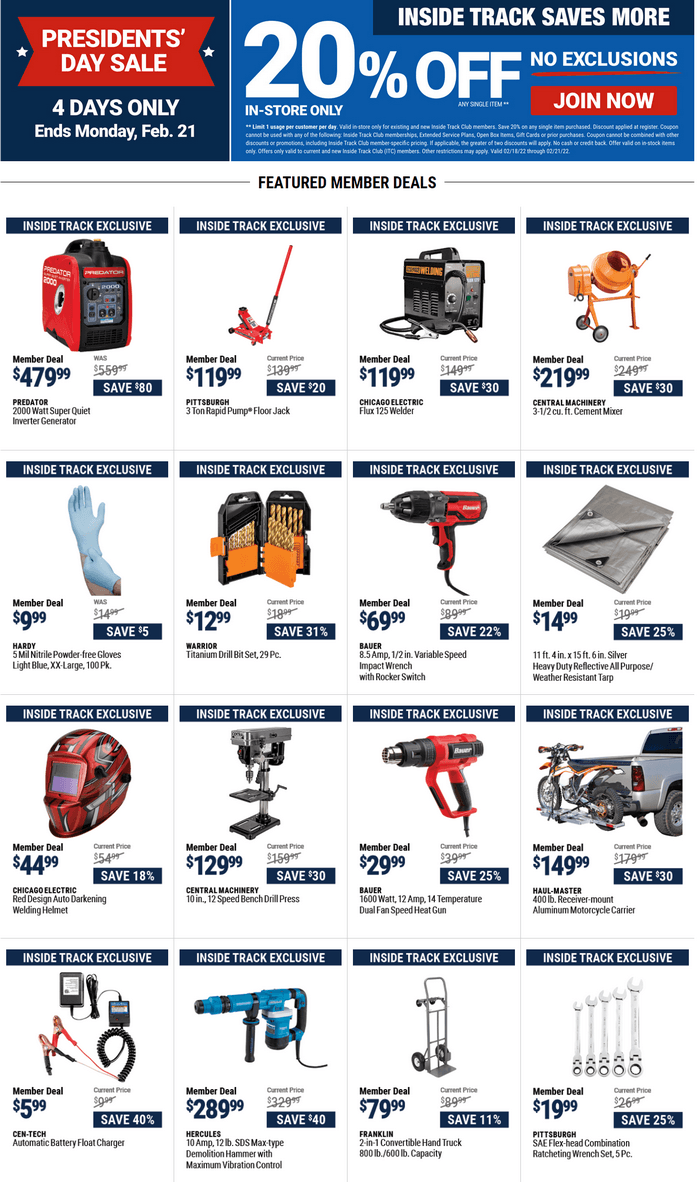 Harbor Freight President's Day Sale Feb 18 Feb 21, 2022