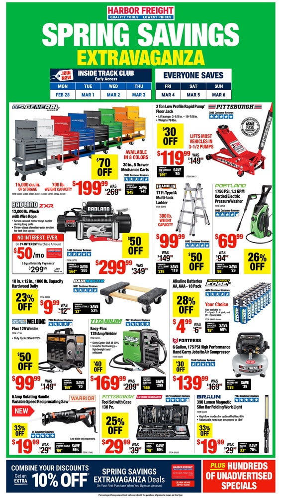 Harbor Freight Spring Savings Extravaganza Flyer Feb 28 Mar 06, 2022