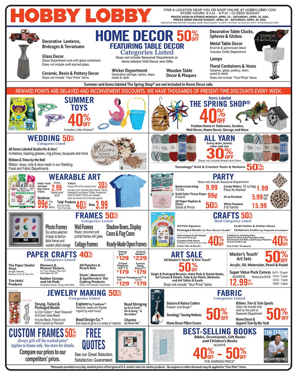 Hobby Lobby Weekly Ad Apr 24 Apr 30, 2022