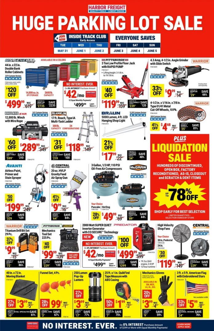 Harbor Freight Huge Parking Lot Sale May 31 Jun 05, 2022