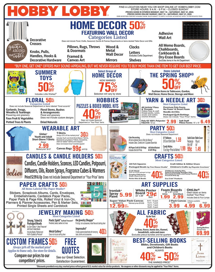 Hobby Lobby Weekly Ad May 15 – May 21, 2022