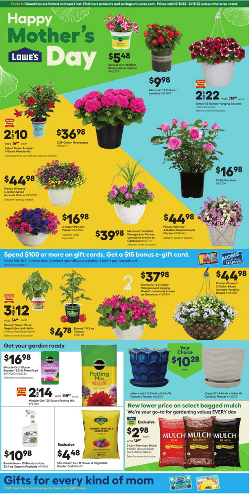 Lowe's Weekly Ad May 05 May 11, 2022 (Mother's Day Promotion Included)