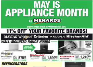 Menards Memorial Day Appliance Event May 23 – May 30, 2022