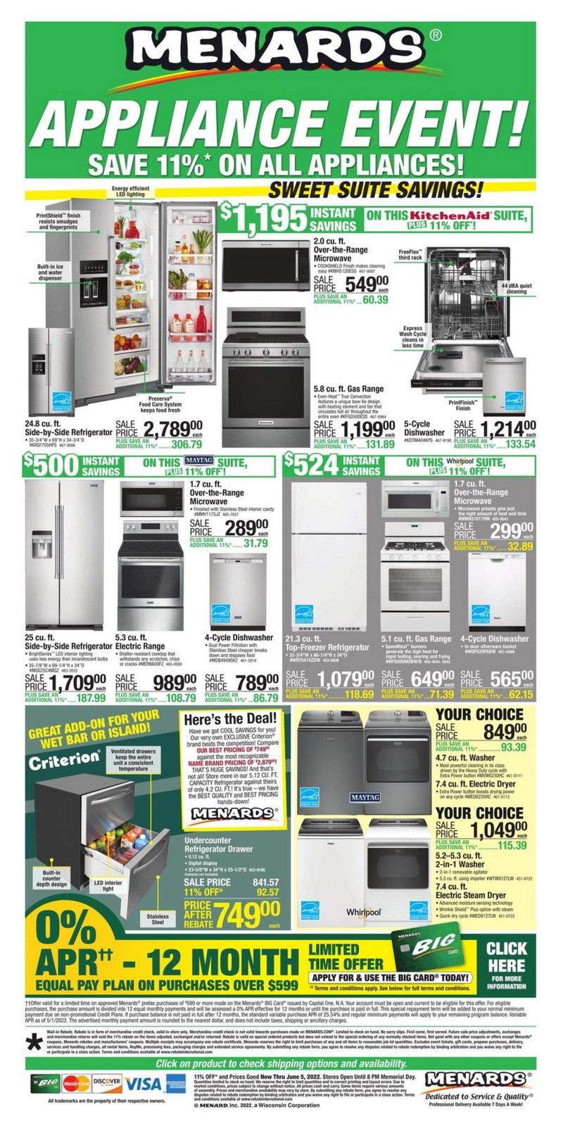 Menards Memorial Day Appliance Event May 25 Jun 05, 2022