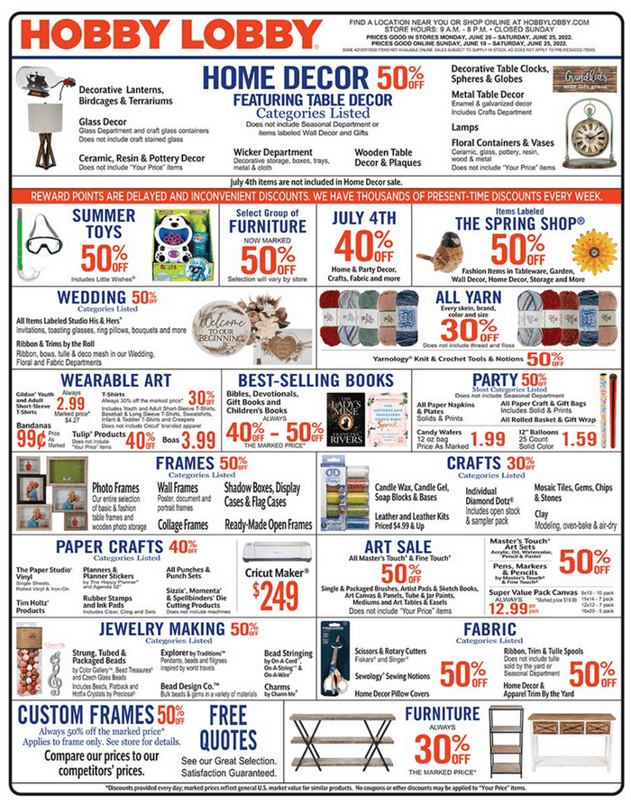 Hobby Lobby Weekly Ad Jun 19 Jun 25, 2022