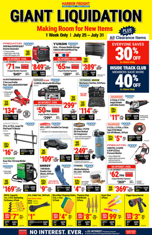 Harbor Freight Giant Liquidation Sale Flyer Ad Jul 25 Jul 31, 2022