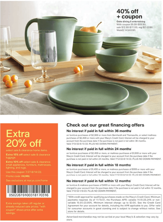 Macy's Big Home Sale Jul 27 Aug 14, 2022