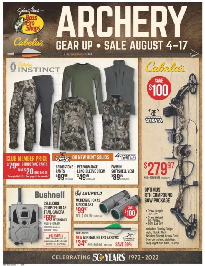 Bass Pro Shops August Archery Gear Up Sale Aug 04 Aug 17, 2022