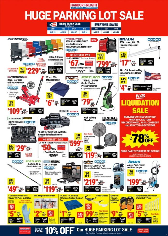Harbor Freight Huge Parking Lot Sale Aug 15 Aug 21, 2022