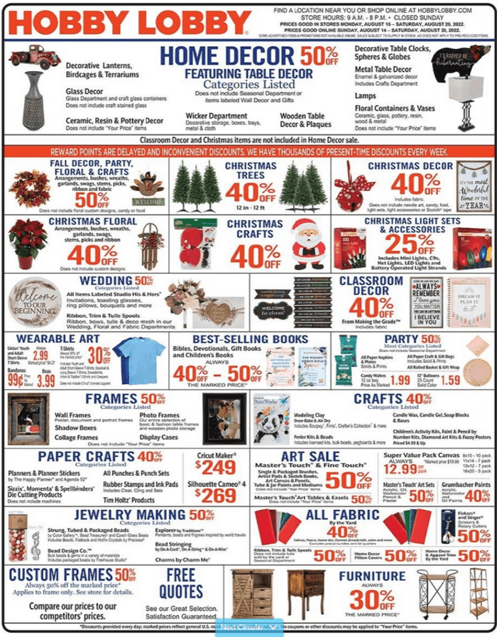 Hobby Lobby Weekly Ad Aug 14 Aug 20, 2022