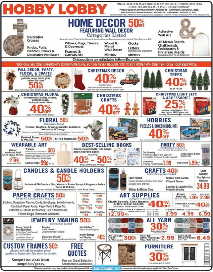 Hobby Lobby Weekly Ad Aug 21 Aug 27, 2022