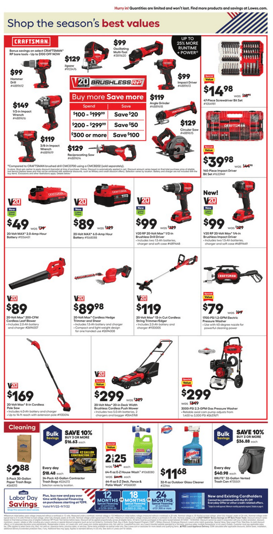 Lowe's Labor Day Saving Sep 01 Sep 07, 2022
