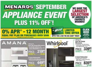 Menards Labor Day Appliance Sale Sep 01 – Sep 11, 2022