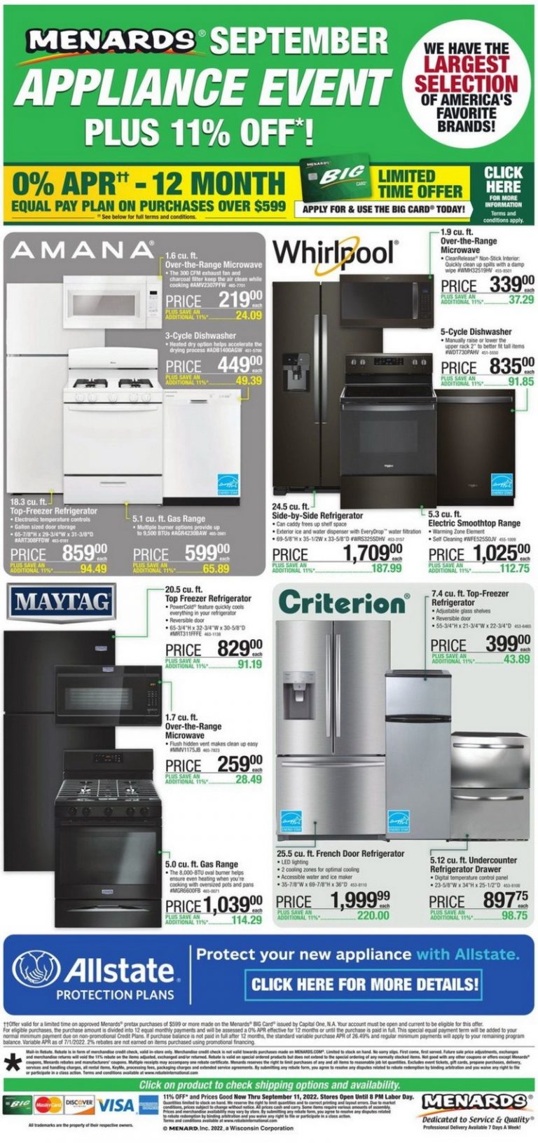 Menards Labor Day Appliance Sale Sep 01 Sep 11, 2022
