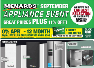 Menards Labor Day Appliance Sale Sep 08 – Sep 18, 2022