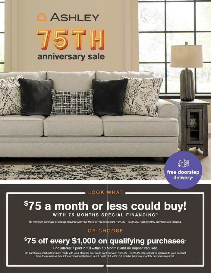 Ashley Furniture HomeStore 75th Anniversary Sale Oct 05 Oct 24, 2022