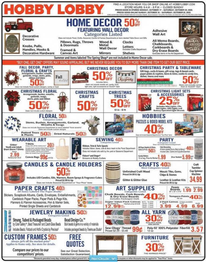 Hobby Lobby Weekly Ad Oct 16 Oct 22, 2022
