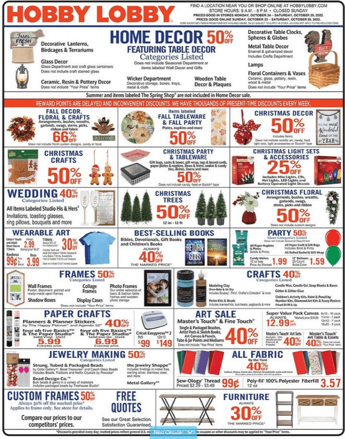 Hobby Lobby Weekly Ad Oct 23 Oct 29, 2022