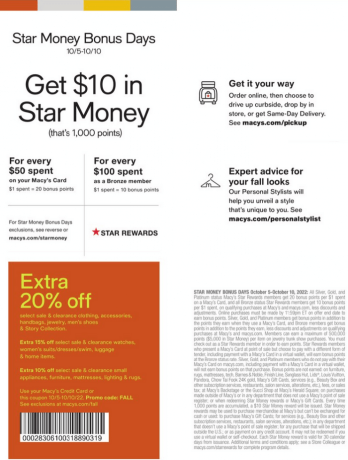 Macy's Fall Sale Oct 05 Oct 10, 2022