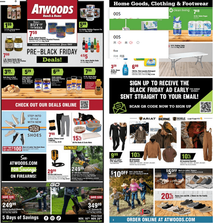 Atwoods PreBlack Friday Ad Nov 16 Nov 20, 2022