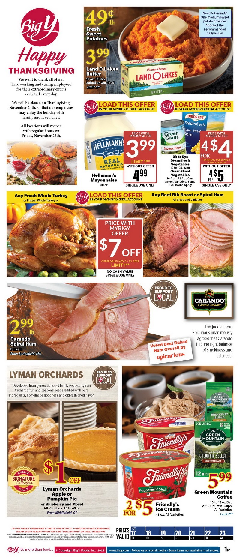Big Y Weekly Ad Nov 17 – Nov 23, 2022 (Thanksgiving Promotion Included)