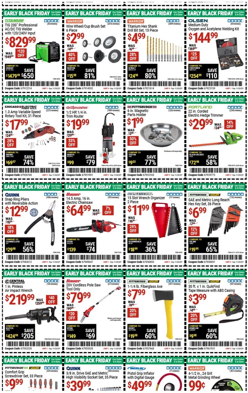 Harbor Freight Early Black Friday Coupon Ad Nov 14 Nov 23, 2022