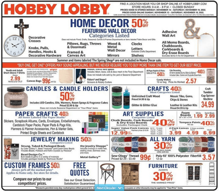 Hobby Lobby Weekly Ad Nov 14 Nov 19, 2022