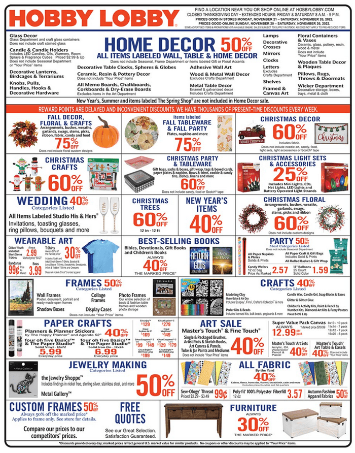 Hobby Lobby Weekly Ad Nov 20 Nov 26, 2022