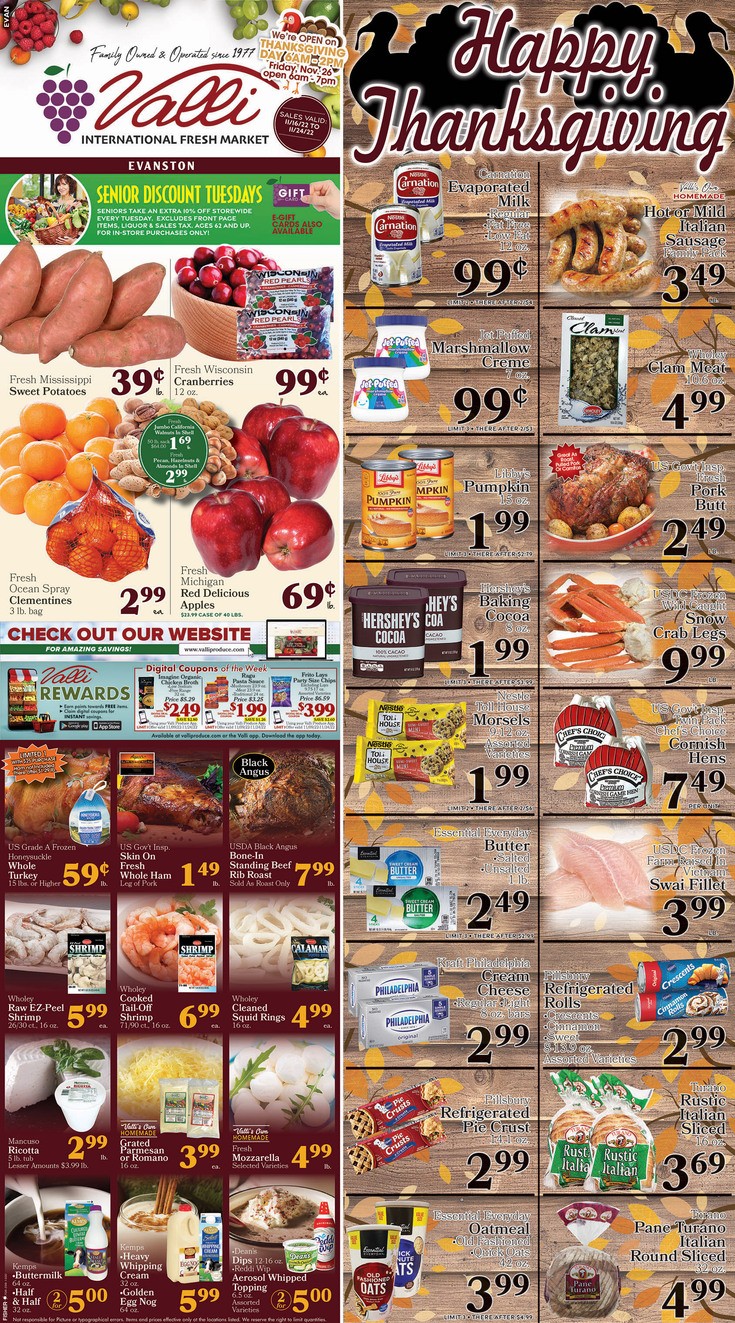 Valli Produce Weekly Ad Nov 16 Nov 24, 2022 (Thanksgiving Promotion