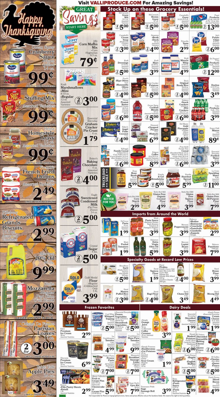 Valli Produce Weekly Ad Nov 16 Nov 24, 2022 (Thanksgiving Promotion