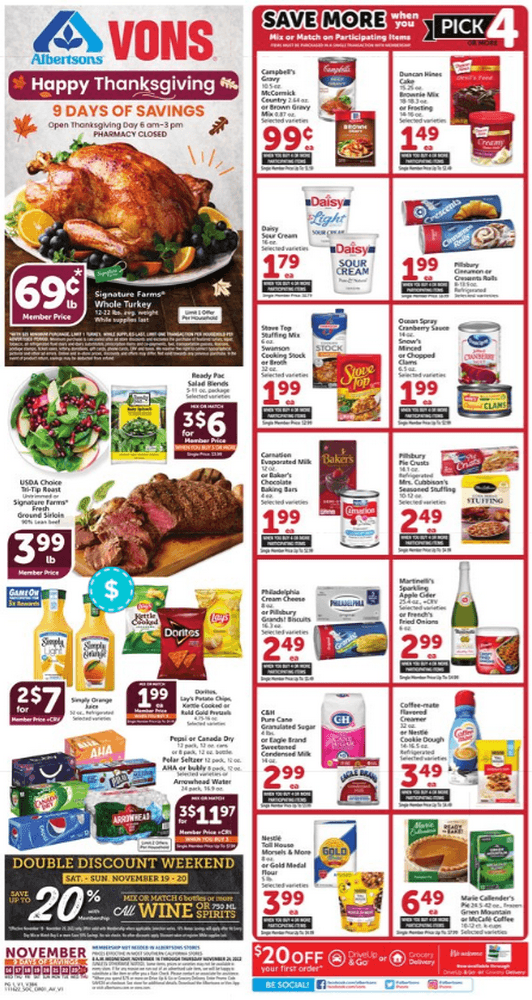 Vons Weekly Ad Nov 16 Nov 24, 2022 (Thanksgiving Promotion Included)