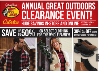 Cabela’s Annual Great Outdoors Clearance Ad Dec 27, 2022 – Jan 11, 2023
