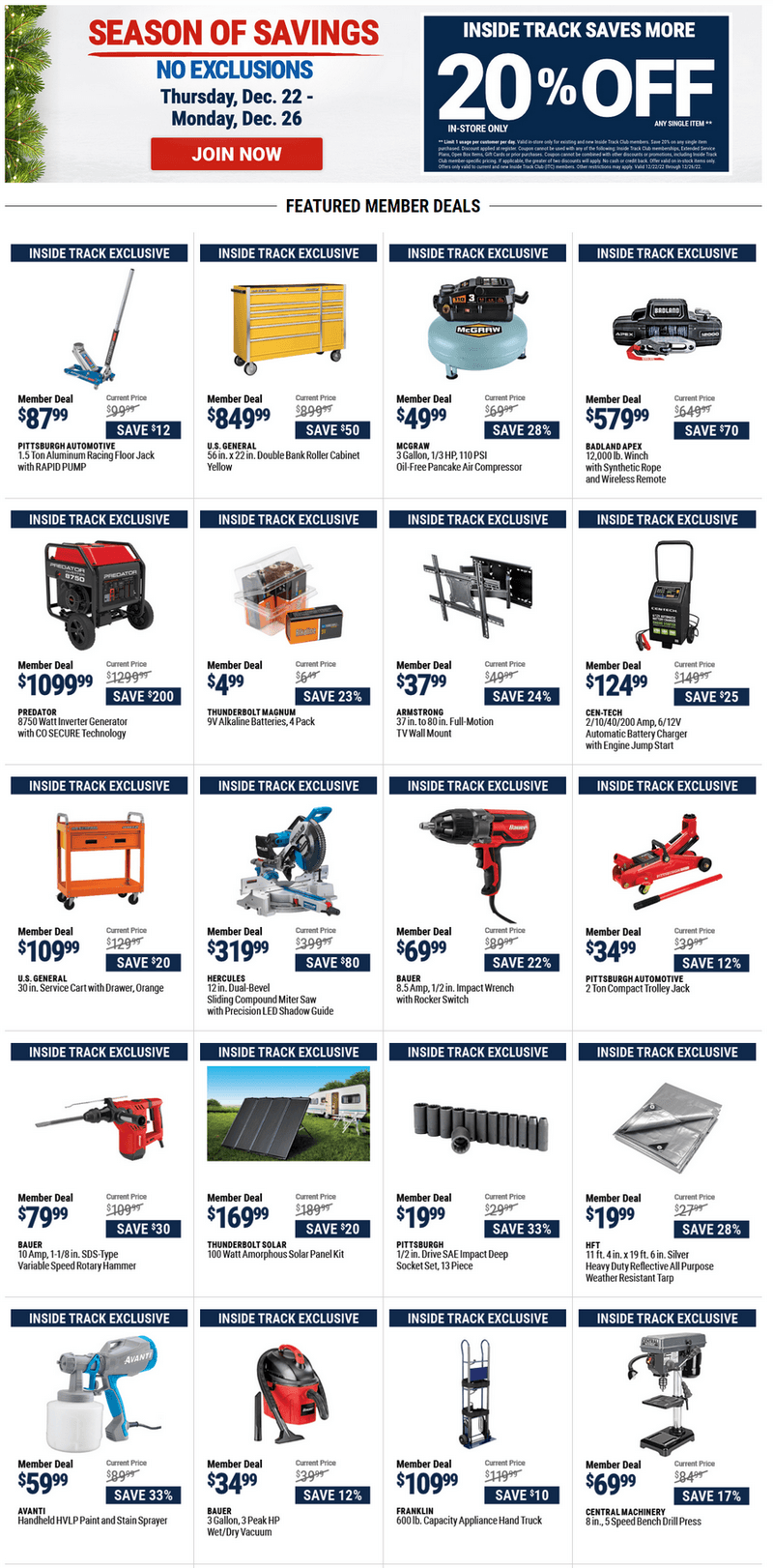 Harbor Freight Season of Savings Ad Dec 22 Dec 26, 2022
