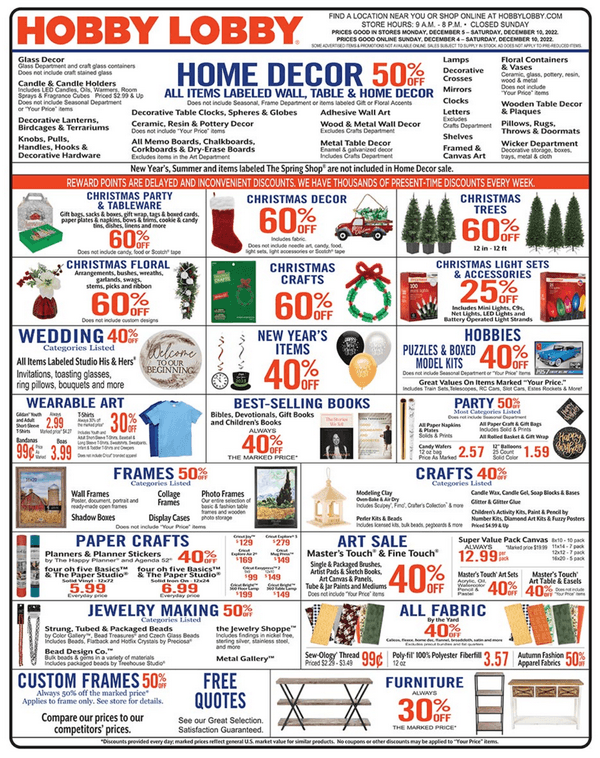 Hobby Lobby Weekly Ad Dec 04 Dec 10, 2022 (Christmas Sale Included)