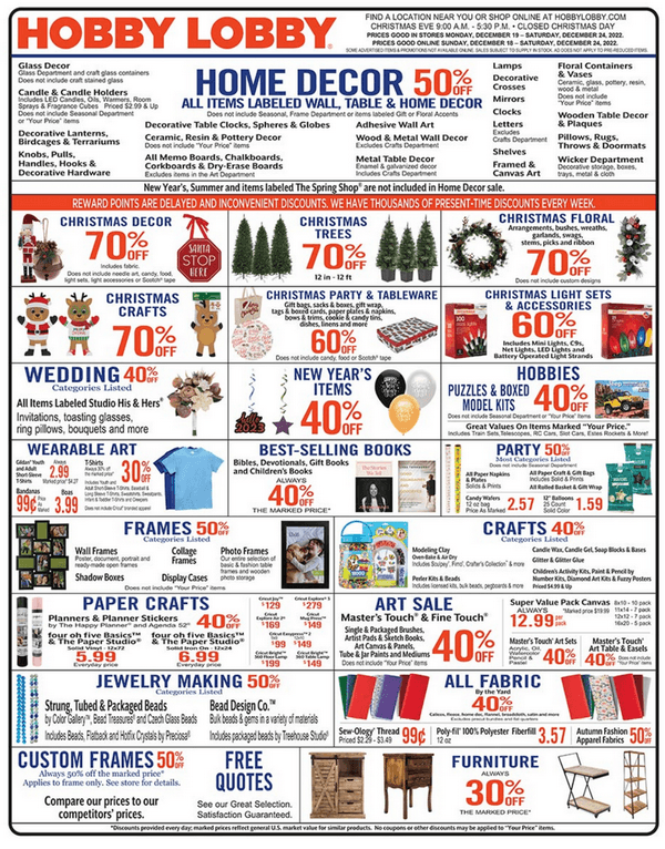 Hobby Lobby Weekly Ad Dec 18 Dec 24, 2022 (Christmas Sale Included)
