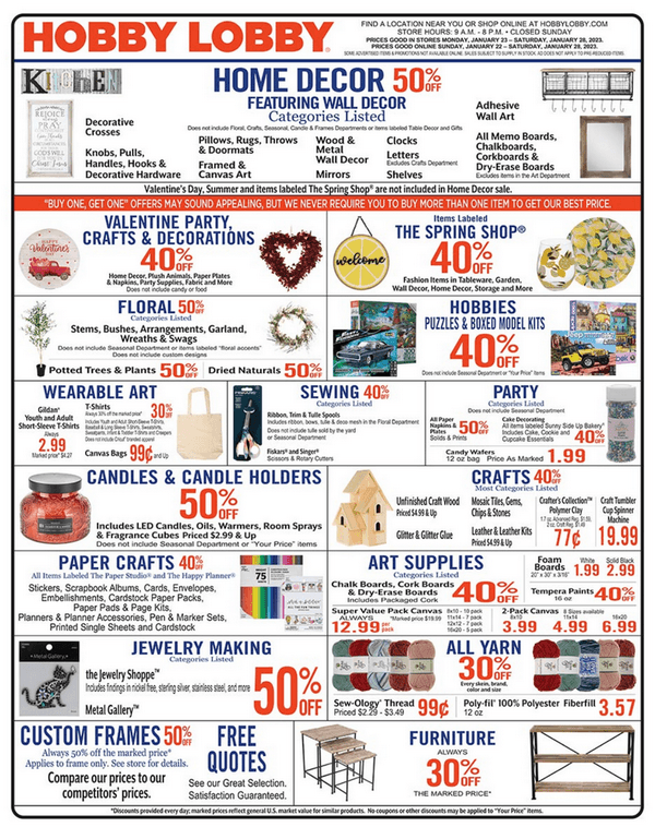 Hobby Lobby Weekly Ad Jan 22 Jan 28, 2023