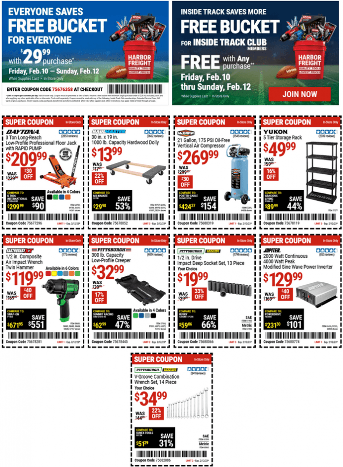 Harbor Freight FreeBucket Ad Feb 10 Feb 12, 2023