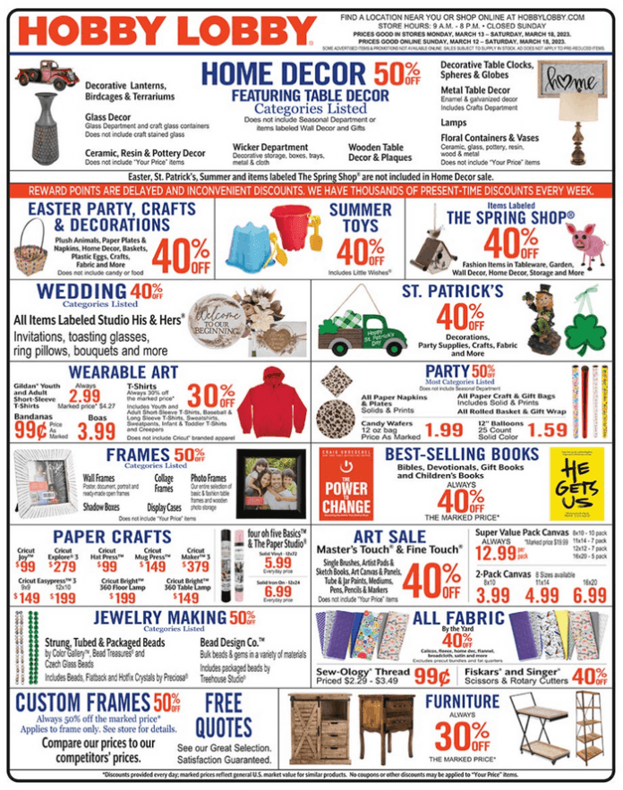 Hobby Lobby Weekly Ad Mar 12 Mar 18, 2023