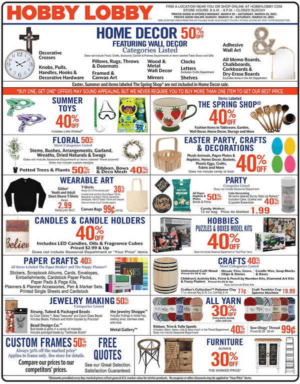 Hobby Lobby Weekly Ad Mar 19 Mar 25, 2023