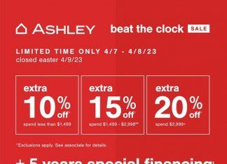 Ashley Furniture Beat the Clock Sale Apr 07 – Apr 08, 2023