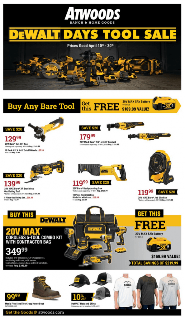 Atwoods Tool Sale Apr 10 – Apr 30, 2023
