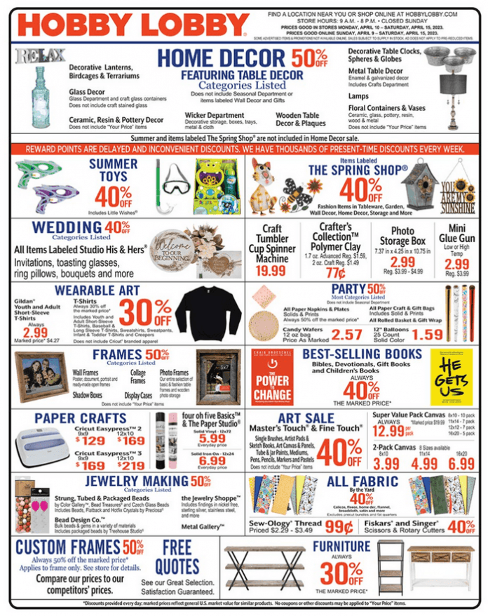 Hobby Lobby Weekly Ad Apr 09 Apr 15, 2023