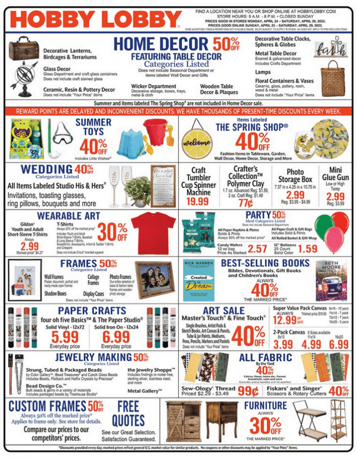 Hobby Lobby Weekly Ad Apr 23 Apr 29, 2023