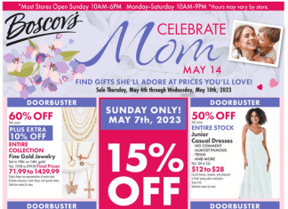 Boscov’s Mother’s Day Sale May 04 – May 10, 2023