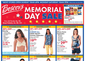 Boscov’s Memorial Day Sale May 21 – May 24, 2023