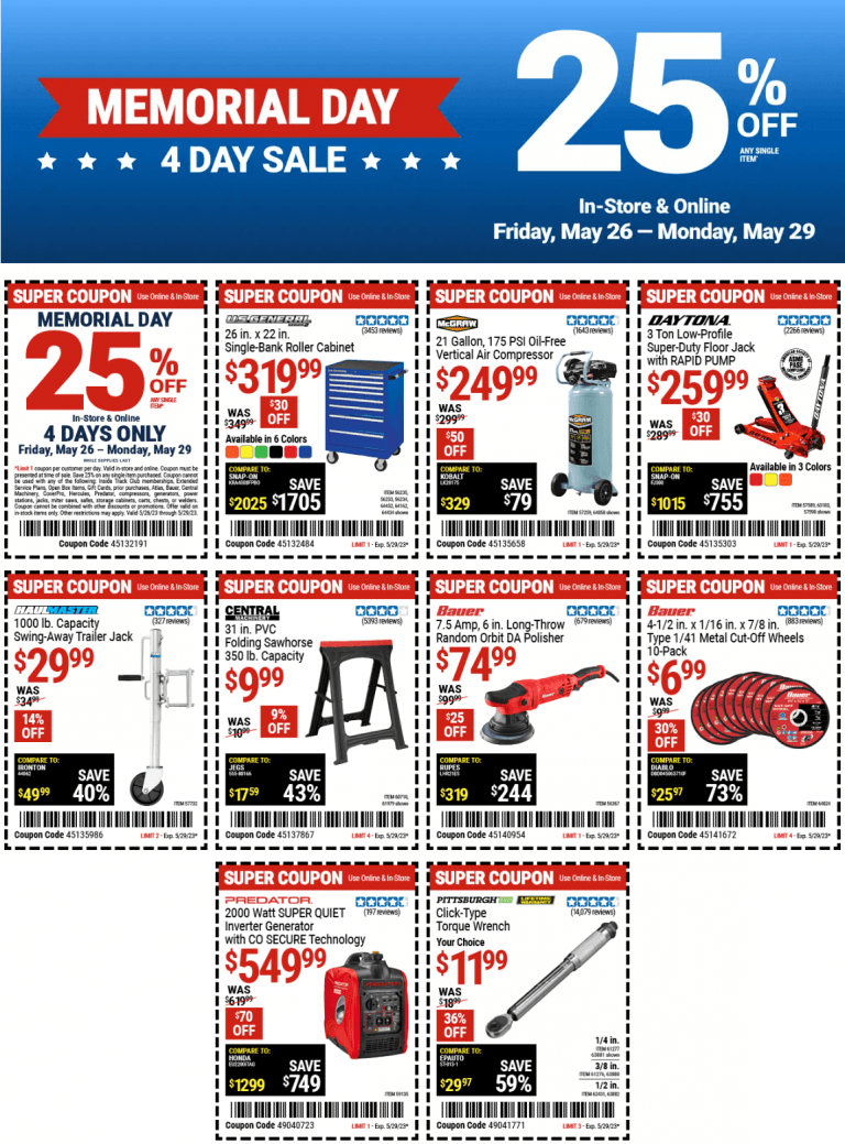 Harbor Freight Memorial Day Coupon Ad May 26 May 29, 2023