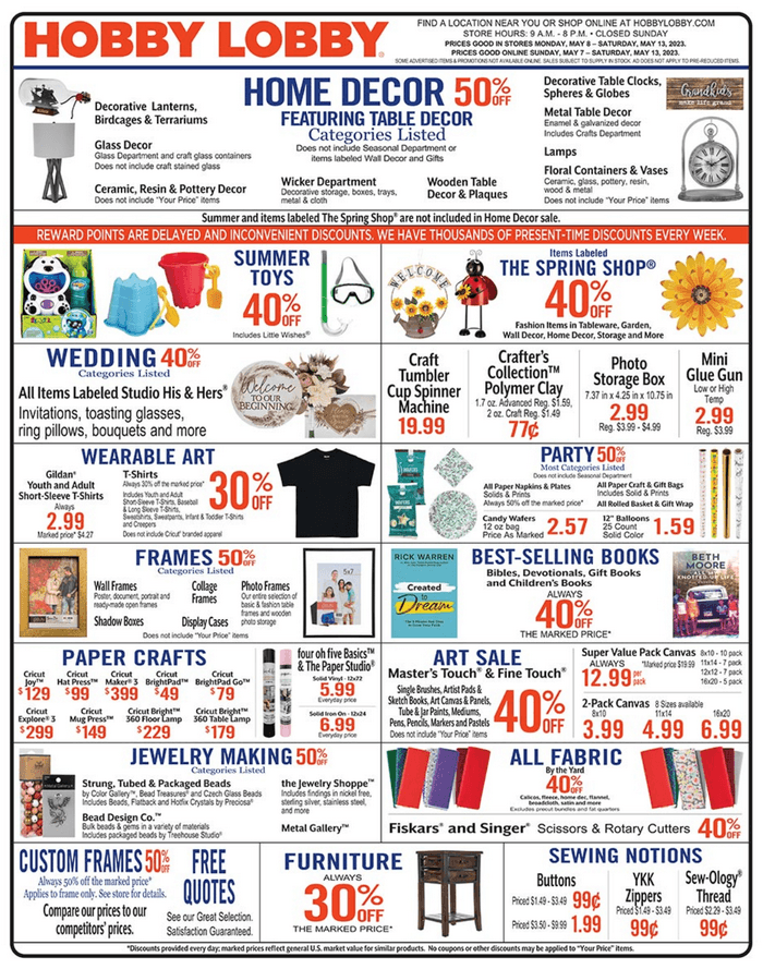 Hobby Lobby Weekly Ad May 07 May 13, 2023